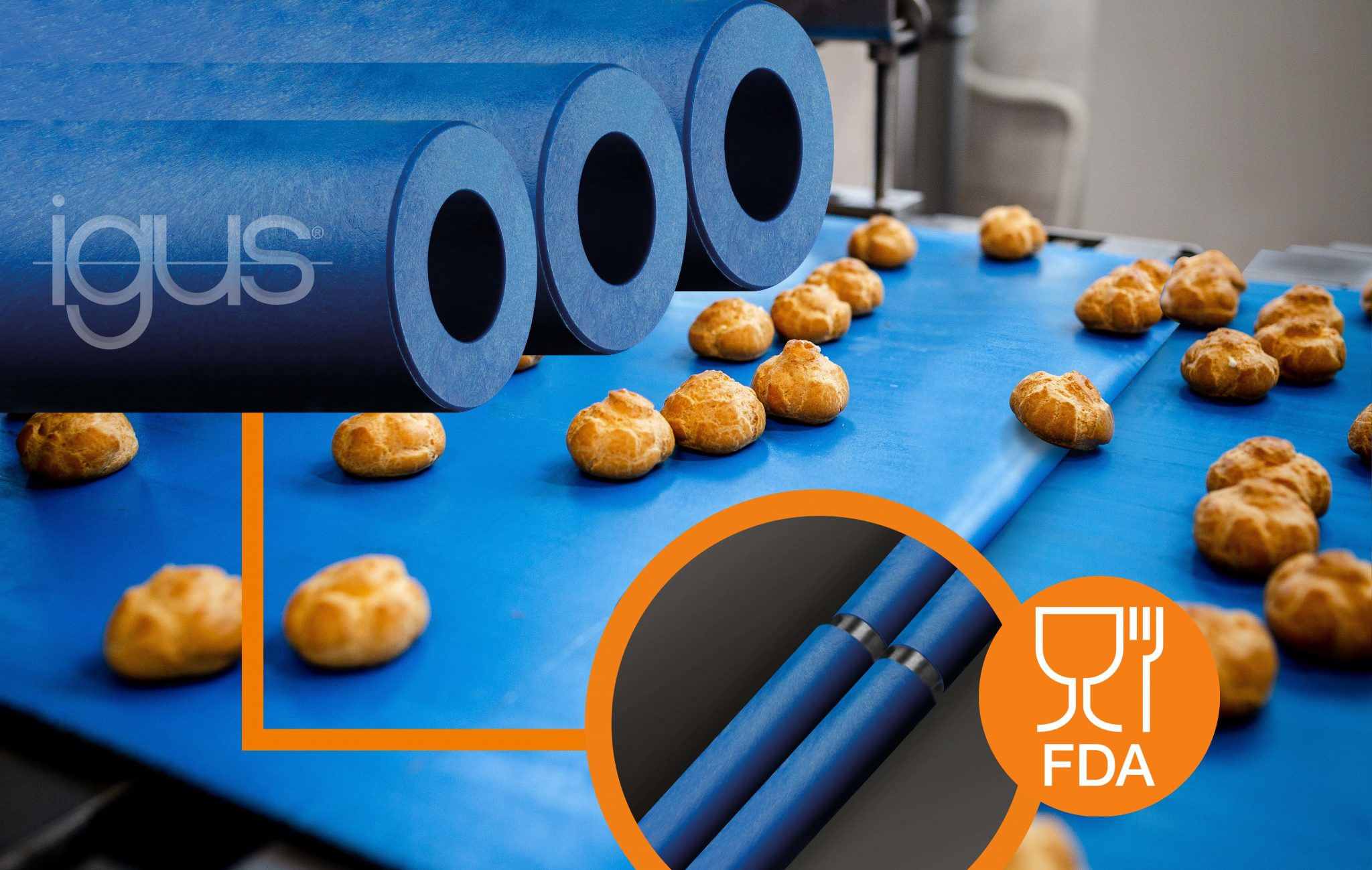 The need for speed blue FDA compliant knife edge rollers from igus